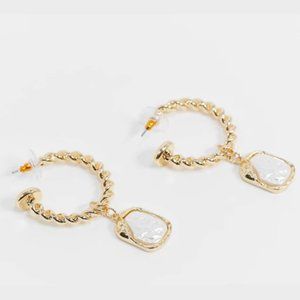 NEW ASOS gold hoop earrings molten pearl